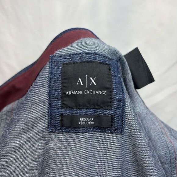 AX Armani Exchange Blue Denim Button Up Jean Jacket Shirt Spell Out - Picture 8 of 9